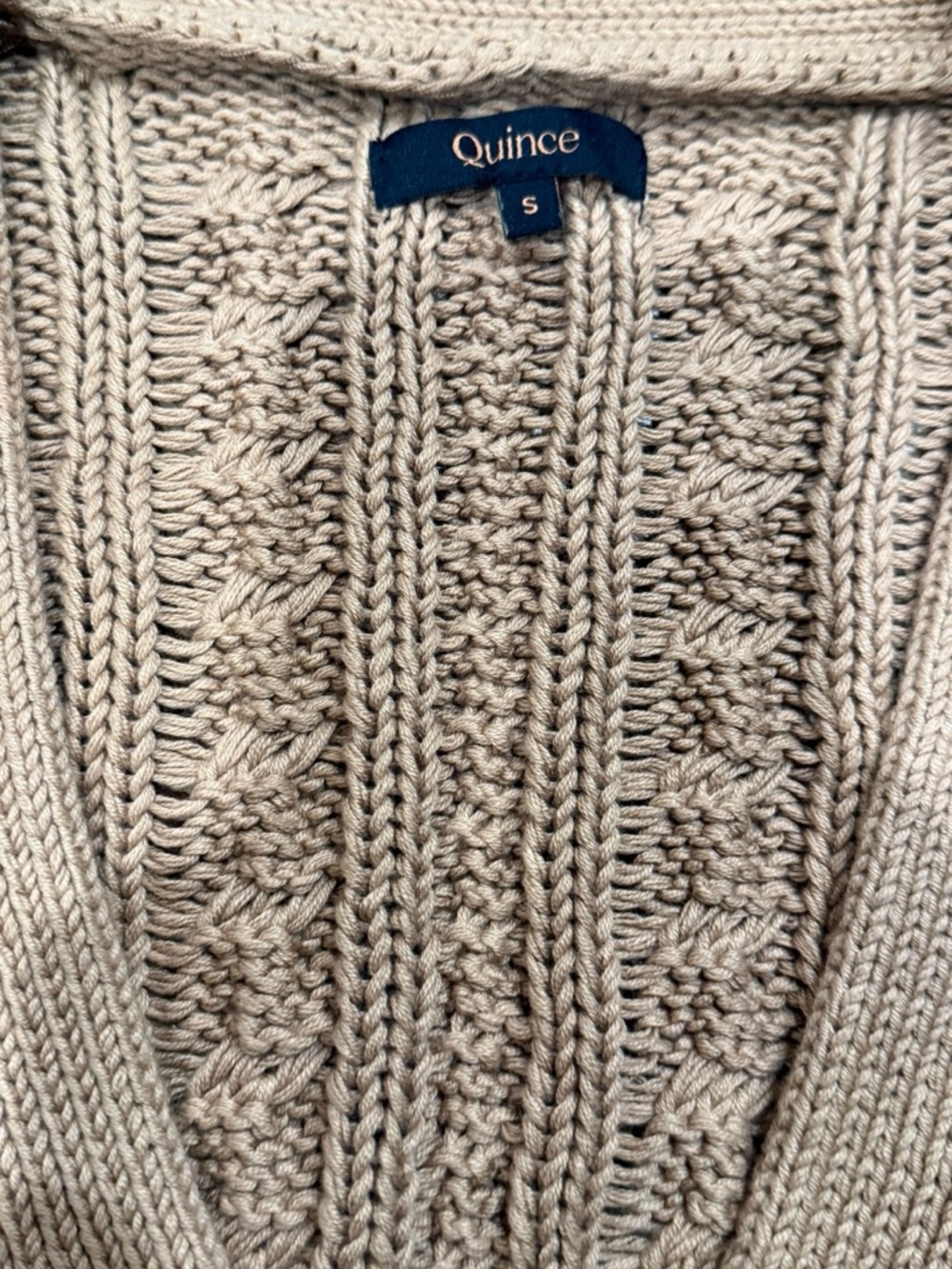 Quince‎ 100% Organic Cotton Oversized Cable Knit Cardigan Sweater Camel Tan Sz S - Picture 8 of 12